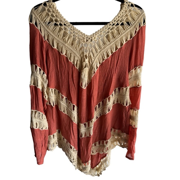 Umgee Women’s orange Tiered boho Crochet Macrame Popover Tunic size 1X NWT - Picture 4 of 8